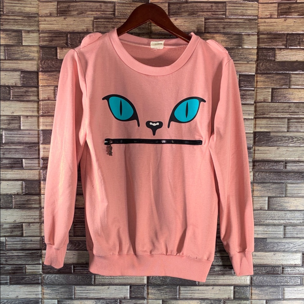 Pre Owned Pink Sweatshirt with Cat Face Design XL